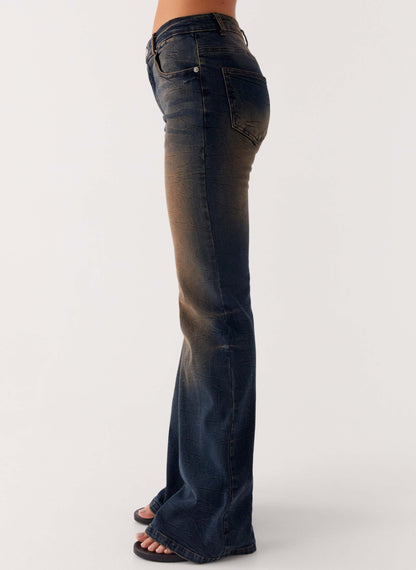 Oregon Flared Denim Jeans - Dirty Black Wash