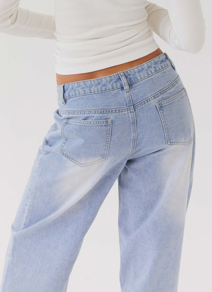 Keanna Low Rise Denim Jeans - Light Blue